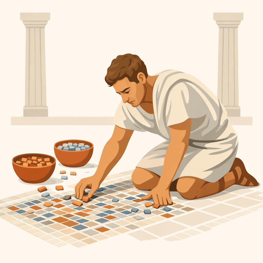 Roman craftsman installing mosaic tiles