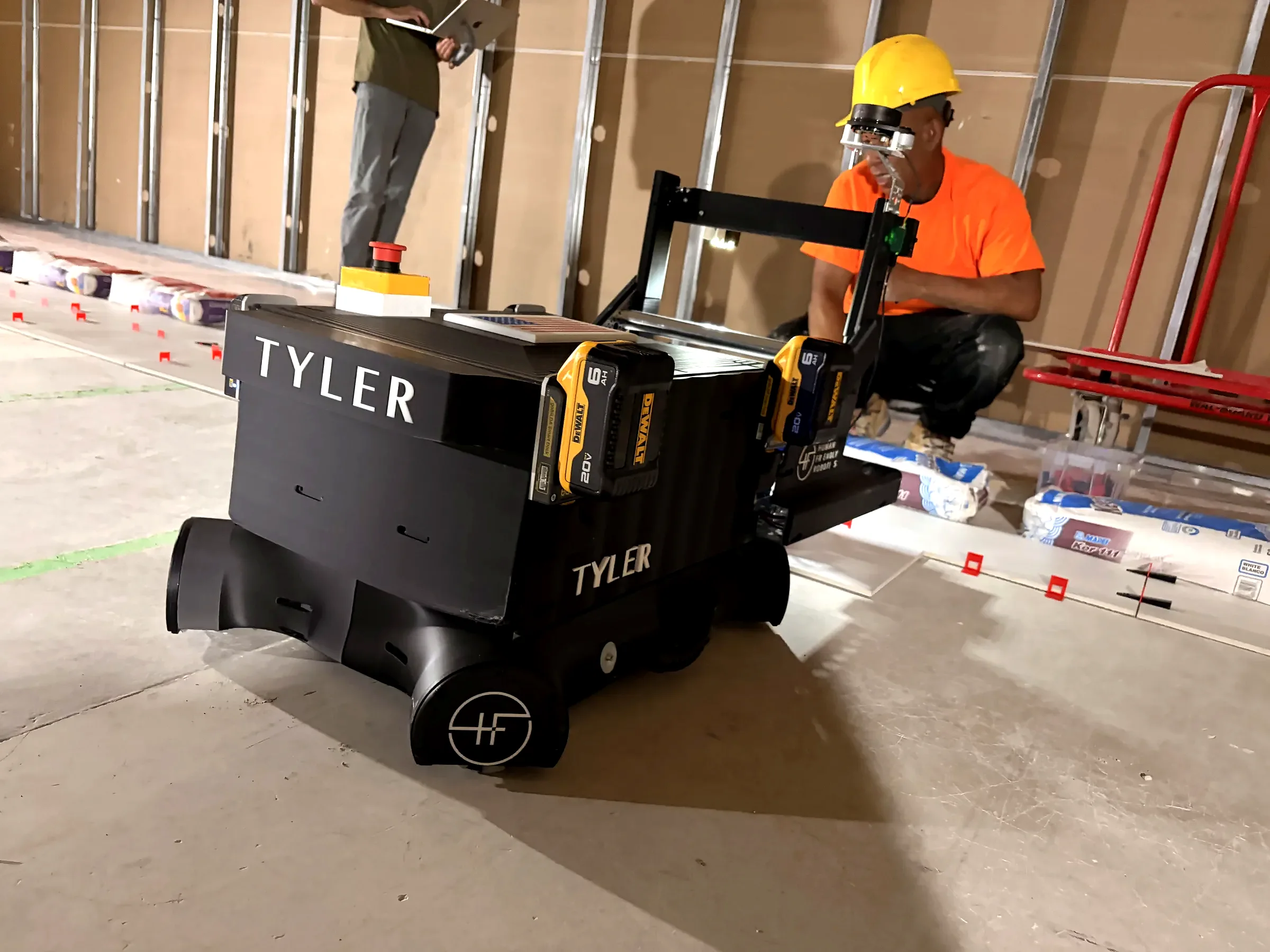 Crew · setting tile on site